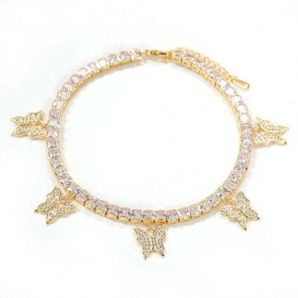 Gold Alloy and CZ Fashion Jewelry Butterfly Anklet/Bracelet - Picture 1 of 2